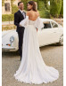 Beaded Strapless Ivory Lace Chiffon Slit Boho Wedding Dress